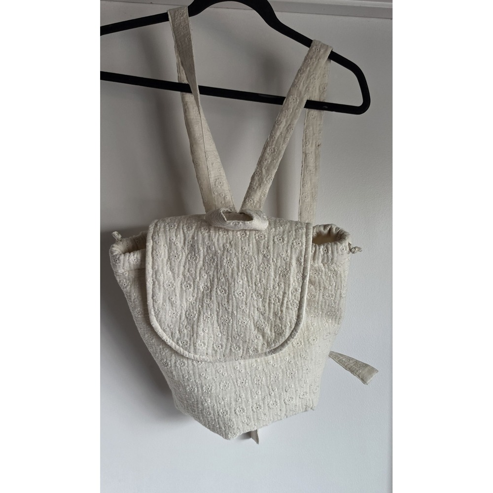La Bottoneria Merceria Backpack Off-White Women Boho Bag Eyelet Embroidery